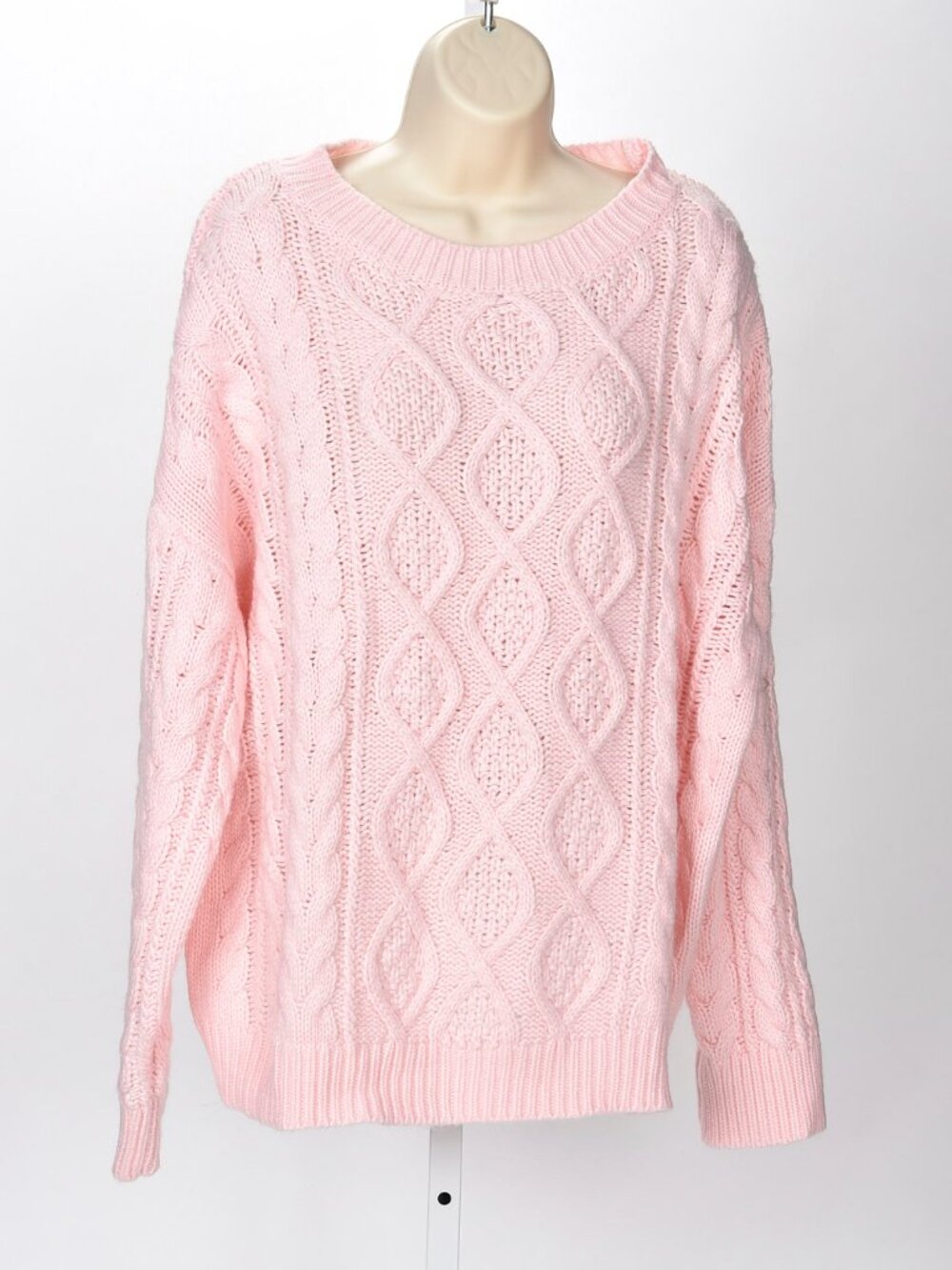 Anrabess Womens Pink Chunky Cable Knit Pull Over Sweater Size XL
